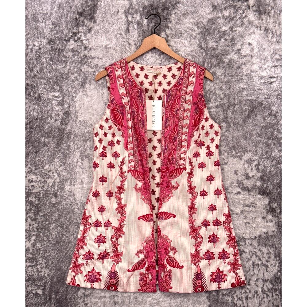 New Ritu Kumar Tunic Top 36 / US Small Womens Cotton Basketweave Printed